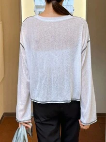 DAZY 標語圖案頂針落肩T恤 - 白色 - 查看 4