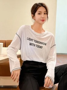 DAZY 標語圖案頂針落肩T恤 - 白色 - 查看 5