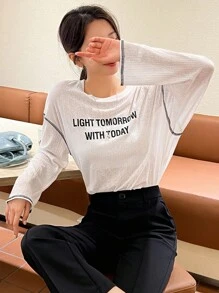 DAZY 標語圖案頂針落肩T恤 - 白色 - 查看 6