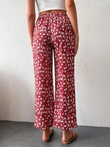 RueChic Ditsy Floral Print Trousers - Red - View 2