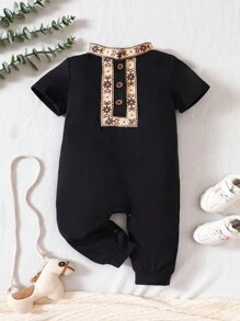 Đứa bé trai Băng tương phản Nút phía trước Áo liền quần - màu đen - Xem 1