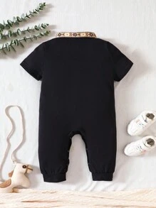 Đứa bé trai Băng tương phản Nút phía trước Áo liền quần - màu đen - Xem 2