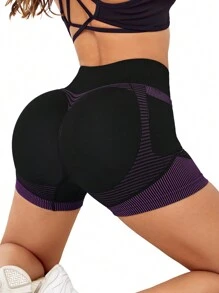 Yoga Futuristic In sọc Thắt lưng băng rộng Quần short thể thao Có túi điện thoại Đen Quần short - Nhiều màu - Xem 3