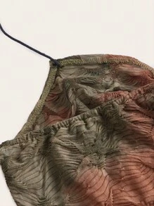 ROMWE Hippie 紮染前繫帶荷葉邊掛脖上衣 - 彩色 - 查看 3