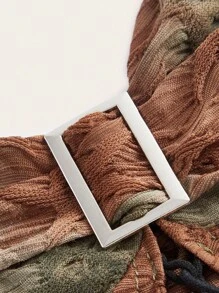 ROMWE Hippie 紮染前繫帶荷葉邊掛脖上衣 - 彩色 - 查看 4