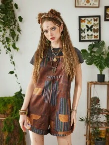 ROMWE Hippie Mono con estampado de retazo sin camiseta - Multicolor - Ver 1
