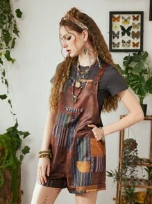 ROMWE Hippie Mono con estampado de retazo sin camiseta - Multicolor - Ver 3