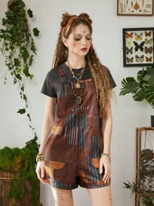 ROMWE Hippie Mono con estampado de retazo sin camiseta - Multicolor - Ver 4