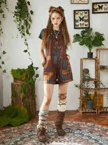 ROMWE Hippie Mono con estampado de retazo sin camiseta - Multicolor - Ver 6