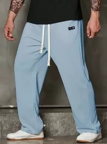 Manfinity Homme Lỏng lẻo phù hợp Nam Kích thước lớn Chi tiết Patched thư Eo dây rút Giải trí Quần - Màu xanh nhạt - Xem 1