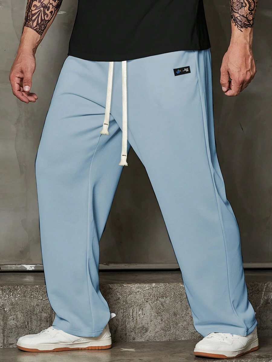 Manfinity Homme Lỏng lẻo phù hợp Nam Kích thước lớn Chi tiết Patched thư Eo dây rút Giải trí Quần - Màu xanh nhạt - Xem 1