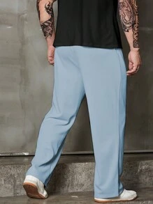 Manfinity Homme Lỏng lẻo phù hợp Nam Kích thước lớn Chi tiết Patched thư Eo dây rút Giải trí Quần - Màu xanh nhạt - Xem 2