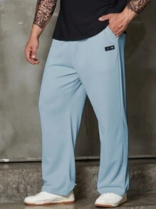 Manfinity Homme Lỏng lẻo phù hợp Nam Kích thước lớn Chi tiết Patched thư Eo dây rút Giải trí Quần - Màu xanh nhạt - Xem 3