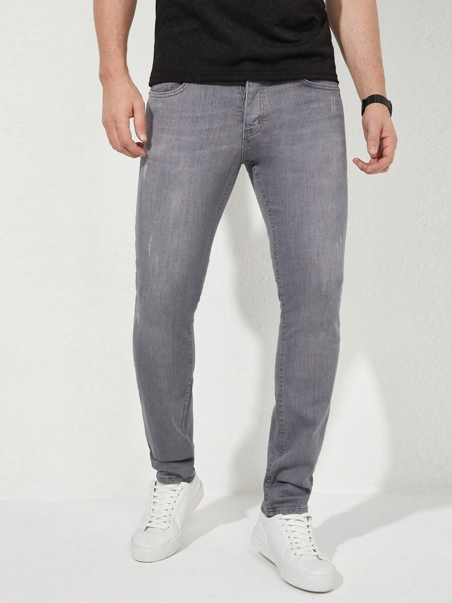 RueChic Men Slant Pocket Skinny Jeans - Grey - View 1