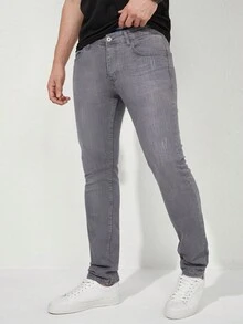 RueChic Men Slant Pocket Skinny Jeans - Grey - View 3