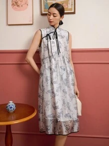 DAZY Đầm Hoa Tất cả trên in Thanh lịch - Xám - Xem 1