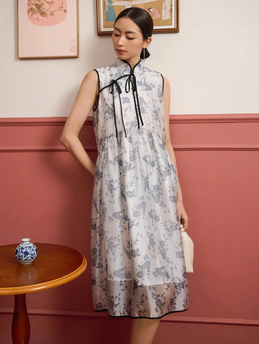 DAZY Đầm Hoa Tất cả trên in Thanh lịch - Xám - Xem 1