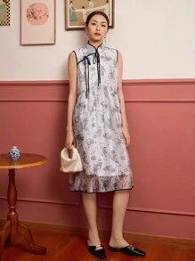 DAZY Đầm Hoa Tất cả trên in Thanh lịch - Xám - Xem 3