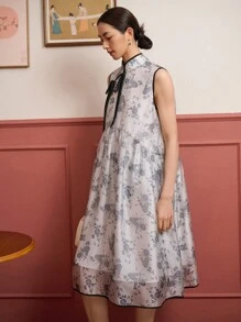 DAZY Đầm Hoa Tất cả trên in Thanh lịch - Xám - Xem 4