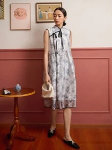 DAZY Đầm Hoa Tất cả trên in Thanh lịch - Xám - Xem 5
