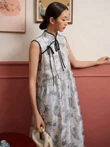 DAZY Đầm Hoa Tất cả trên in Thanh lịch - Xám - Xem 7