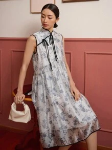 DAZY Đầm Hoa Tất cả trên in Thanh lịch - Xám - Xem 8