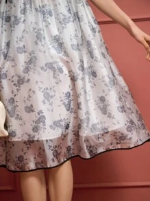 DAZY Đầm Hoa Tất cả trên in Thanh lịch - Xám - Xem 9