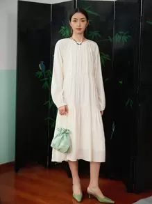 DAZY Váy xòe tay đèn lồng trơn, Váy thu - trắng - Xem 6