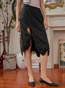 DAZY Casual Eenkleurig Rok Asymmetrisch Knoop Uitgeknipt