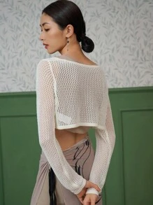 DAZY Nữ Cardigans cắt Thắt nơ trước màu trơn Giải trí - Màu be - Xem 2