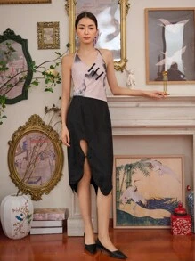 DAZY Casual Eenkleurig Rok Asymmetrisch Knoop Uitgeknipt