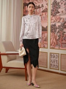 DAZY Áo sơ mi nữ Nút màu trơn Thanh lịch - Màu be - Xem 3