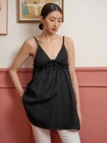 DAZY Áo khoác và áo lót dành cho xe tăng nữ Lộ Lưng viền lá sen màu trơn Giải trí - màu đen - Xem 7