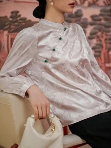 DAZY Áo sơ mi nữ Nút màu trơn Thanh lịch - Màu be - Xem 5