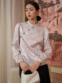 DAZY Áo sơ mi nữ Nút màu trơn Thanh lịch - Màu be - Xem 6