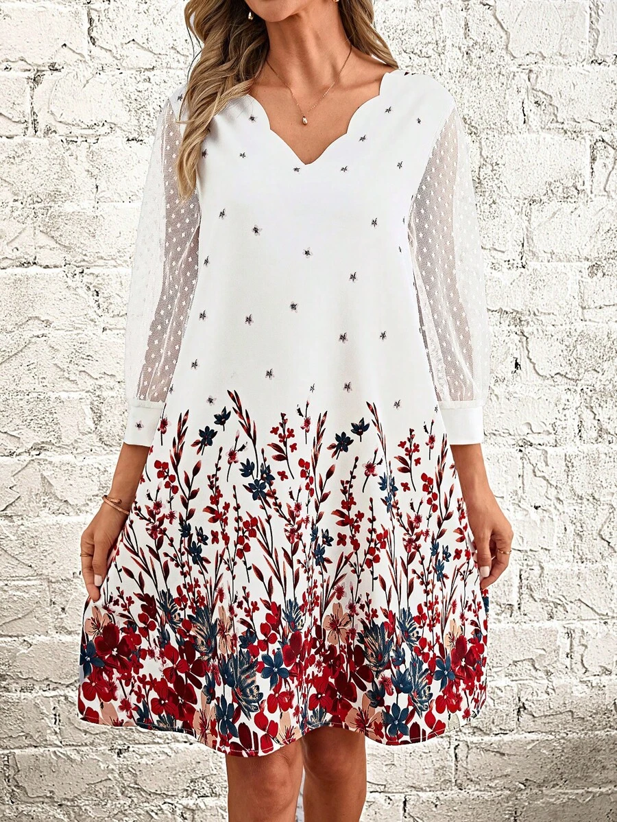 EMERY ROSE Đầm Tương phản Mesh Sò điệp Hoa Boho - trắng - Xem 1