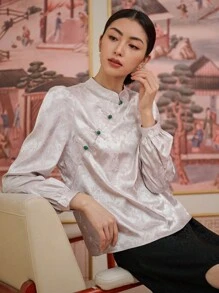 DAZY Áo sơ mi nữ Nút màu trơn Thanh lịch - Màu be - Xem 7