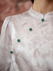 DAZY Áo sơ mi nữ Nút màu trơn Thanh lịch - Màu be - Xem 8