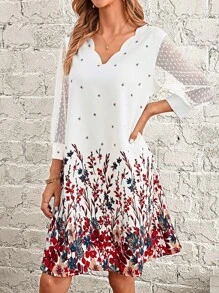 EMERY ROSE Đầm Tương phản Mesh Sò điệp Hoa Boho - trắng - Xem 3