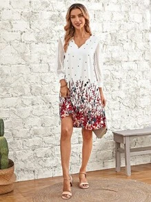 EMERY ROSE Đầm Tương phản Mesh Sò điệp Hoa Boho - trắng - Xem 5