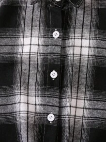 SHEIN Cô Gái Trẻ Đen & Trắng Kẻ sọc Hoạt hình Lá thư Màu hồng In Hoa Áo sơ mi Với Vòng cổ Và Tay thường Cho mùa hè - Đen và trắng - Xem 3