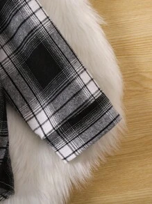 SHEIN Cô Gái Trẻ Đen & Trắng Kẻ sọc Hoạt hình Lá thư Màu hồng In Hoa Áo sơ mi Với Vòng cổ Và Tay thường Cho mùa hè - Đen và trắng - Xem 6