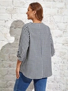 EMERY ROSE Áo sơ mi Plus Size Nút Kẻ sọc Giải trí - Xanh và trắng - Xem 2