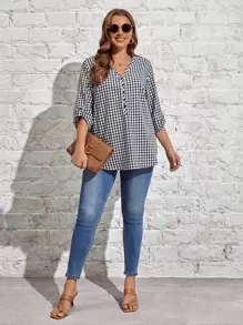 EMERY ROSE Áo sơ mi Plus Size Nút Kẻ sọc Giải trí - Xanh và trắng - Xem 6