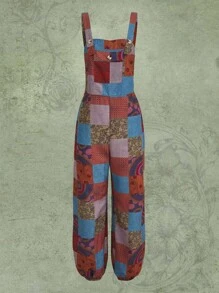 ROMWE Hippie Mono overol con estampado de retazo - Multicolor - Ver 2
