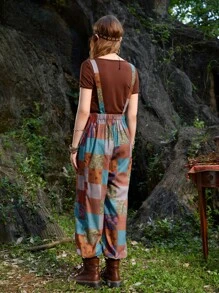 ROMWE Hippie Mono overol con estampado de retazo - Multicolor - Ver 3