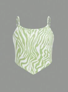 SHEIN 女孩斑馬條紋頭巾下擺吊帶上衣 - 綠色 - 查看 1