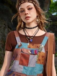 ROMWE Hippie Mono overol con estampado de retazo - Multicolor - Ver 6