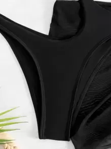 SHEIN Swim Phụ nữ một mảnh Bất đối xứng Cắt ra Thắt nút màu trơn - màu đen - Xem 4