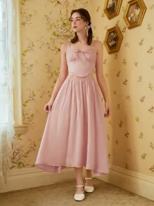 SHEIN MOD Bow Front Cami Top & Skirt - Coral Pink - View 1